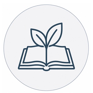 An open book with a seedling growing from it