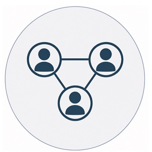 Three figures linked in a network